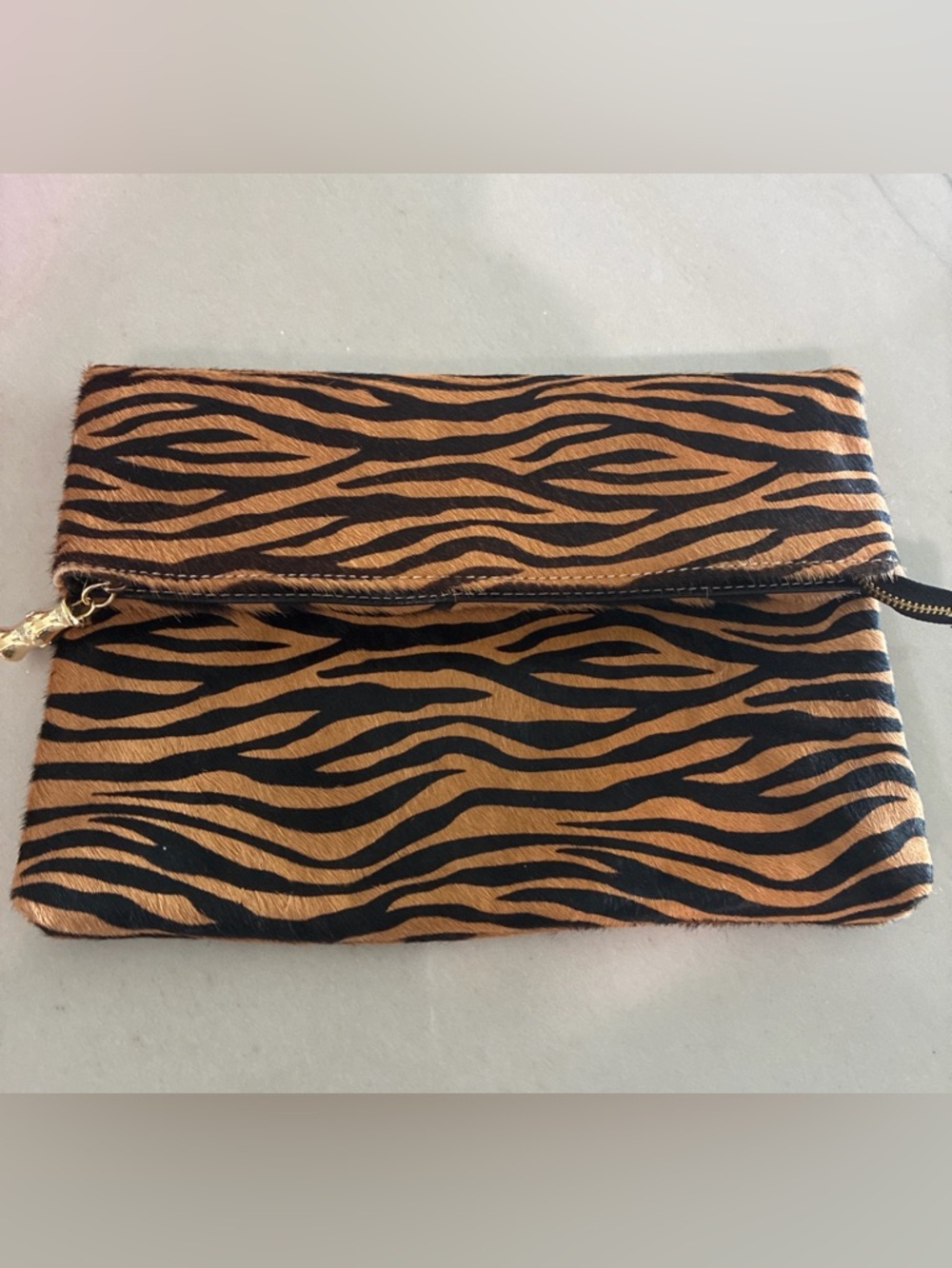 J.McLaughlin Zebra Haircalf Foldover Clutch-Genuine Leather Animal Print Purse